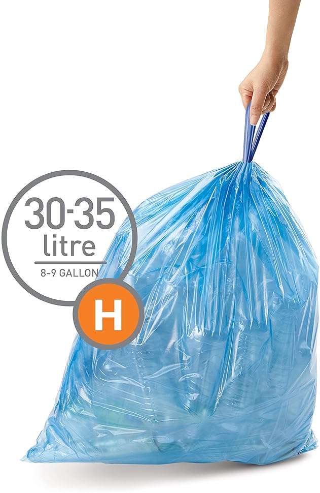 simplehuman Code H 60 Count, Genuine Custom Fit Liners, Drawstring Trash Bags in Dispenser Packs, 30-35 Liter / 8-9.2 Gallon, Blue - Image 2