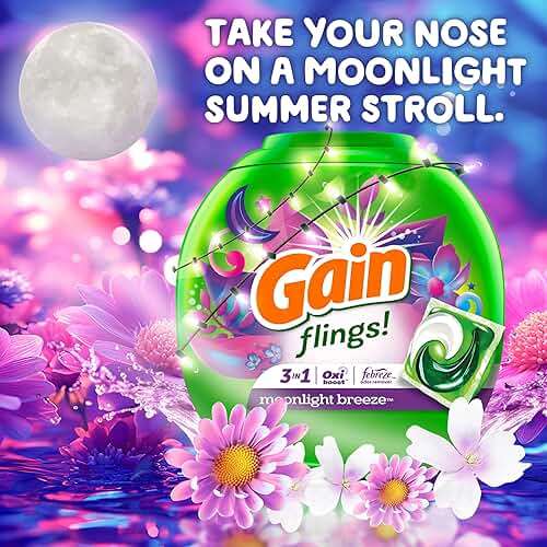 Gain Flings Liquid Washing Detergent Pods with Odor Defense + Color Guard, Moonlight Breeze Scent, 4-in-1 Liquid Laundry Detergent Pacs, Clean & Fresh, 42 Count (Packaging May Vary) - Image 7
