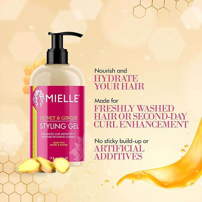 Mielle Organics Honey & Ginger Hair Gel - Styling Gel for Enhanced Curl Definition and Frizz Reduction - Enriched with Aloe & Babassu Oil to Nourish Dry, Curly or Frizzy Hair (13 Fl Oz) - Image 4