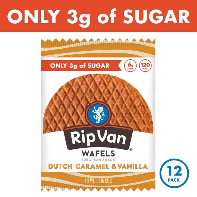 Rip Van Wafels Dutch Caramel & Vanilla Stroopwafels, Healthy Snacks, Non-GMO, Low Calorie, Low Sugar (3g), Office Snacks, Keto Friendly, 12 Count - Image 4