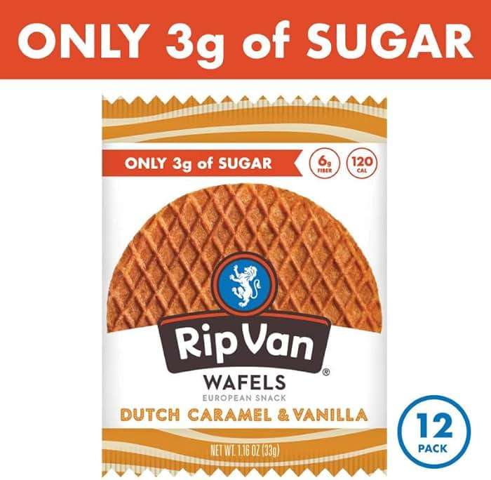 Rip Van Wafels Dutch Caramel & Vanilla Stroopwafels, Healthy Snacks, Non-GMO, Low Calorie, Low Sugar (3g), Office Snacks, Keto Friendly, 12 Count - Image 4