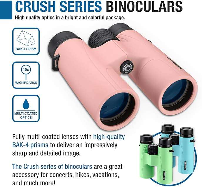 Barska Crush 10x42 Binoculars – Lightweight, Compact & Shockproof Design in Bright Colors for Hiking, Travel, Concerts, Sports, Great Gift Idea – Case & Strap Included - Image 7