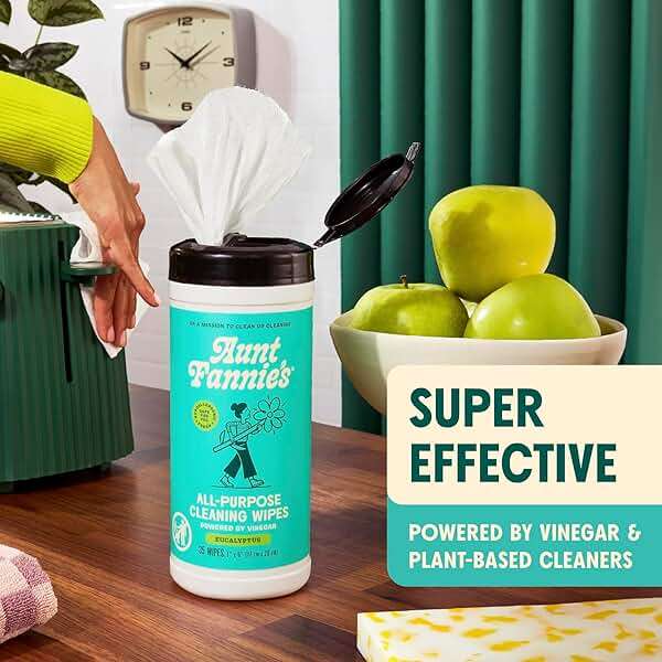 Aunt Fannie's Natural Cleaning Vinegar Wipes, Multipurpose Surface Cleaner, Eucalyptus Scent, 35 Count (Pack of 1) - Image 2