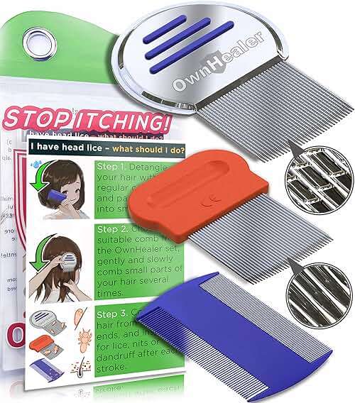OWNHEALER Professional Lice Comb Kit - for Lice, Nits, and Dandruff Removal. Quick Results for Head Lice Treatment - Suitable for All Hair Types. Peine para piojos y liendres. - Image 1