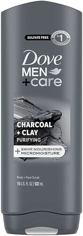 DOVE MEN + CARE Body and Face Wash Purifying Charcoal + Clay Body Wash for Men with 24-Hour Nourishing Micromoisture Technology 18 oz - Image 1