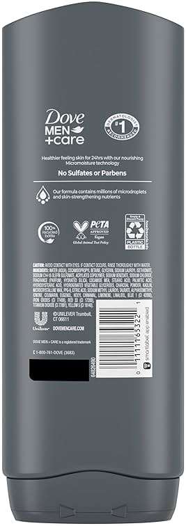 DOVE MEN + CARE Body and Face Wash Purifying Charcoal + Clay Body Wash for Men with 24-Hour Nourishing Micromoisture Technology 18 oz - Image 2