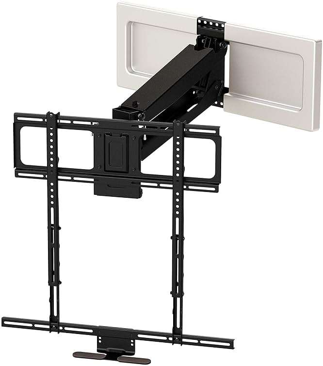 MantelMount MM540 - Above Fireplace Pull Down TV Mount for 44" to 80" Screen TVs to 90 lbs, with Patented auto-straightening, Adjustable Stops, Heat Sensor Handles & Paintable Covers - Image 1