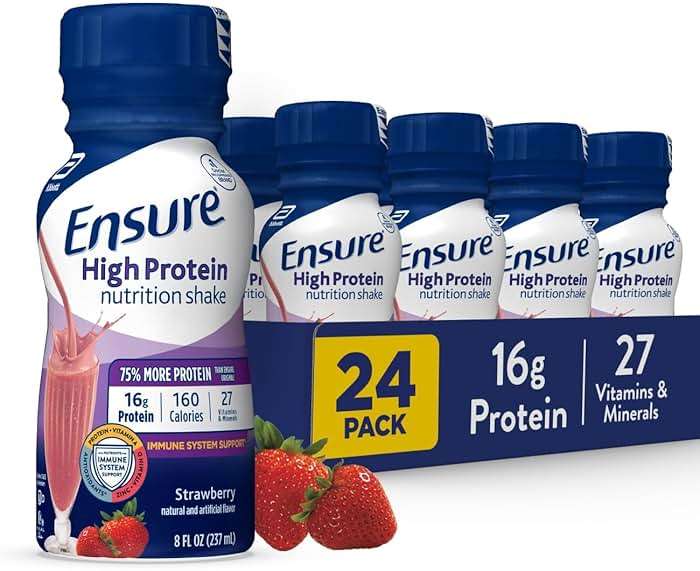 Ensure High Protein Strawberry Nutrition Shake, Ready to Drink, 16g Protein and 27 Vitamins and Minerals, 8 fl oz, 24 Pack - Image 1