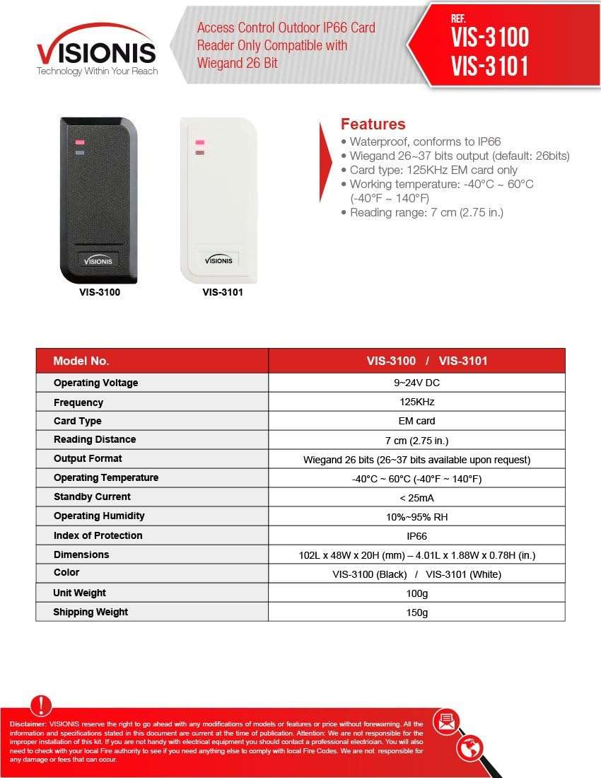 Visionis VIS-3100 Access Control Black RFID Weatherproof IP66 Proximity Card Reader 125KHz Compatible with Wiegand 26 Bit for Door Entry System - Image 5