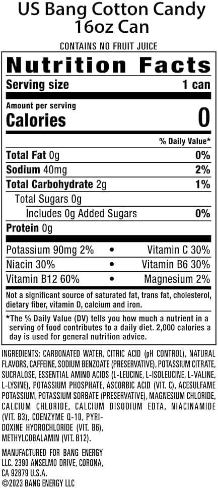 Bang Energy Cotton Candy, Sugar-Free Energy Drink, 16-Ounce | Pack of 12 - Image 3