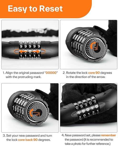 Sportneer Bike Lock: 5 Digit Combination High Security Anti Theft Bike Chain Lock - 3.2/3.6/4ft Heavy Duty Keyless Bicycle Lock for Bike, Motorcycle, Scooter, Door & Gate - 4/6mm Thick, Easy to Use - Image 6