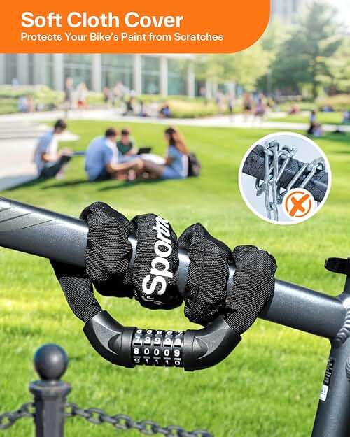 Sportneer Bike Lock: 5 Digit Combination High Security Anti Theft Bike Chain Lock - 3.2/3.6/4ft Heavy Duty Keyless Bicycle Lock for Bike, Motorcycle, Scooter, Door & Gate - 4/6mm Thick, Easy to Use - Image 7