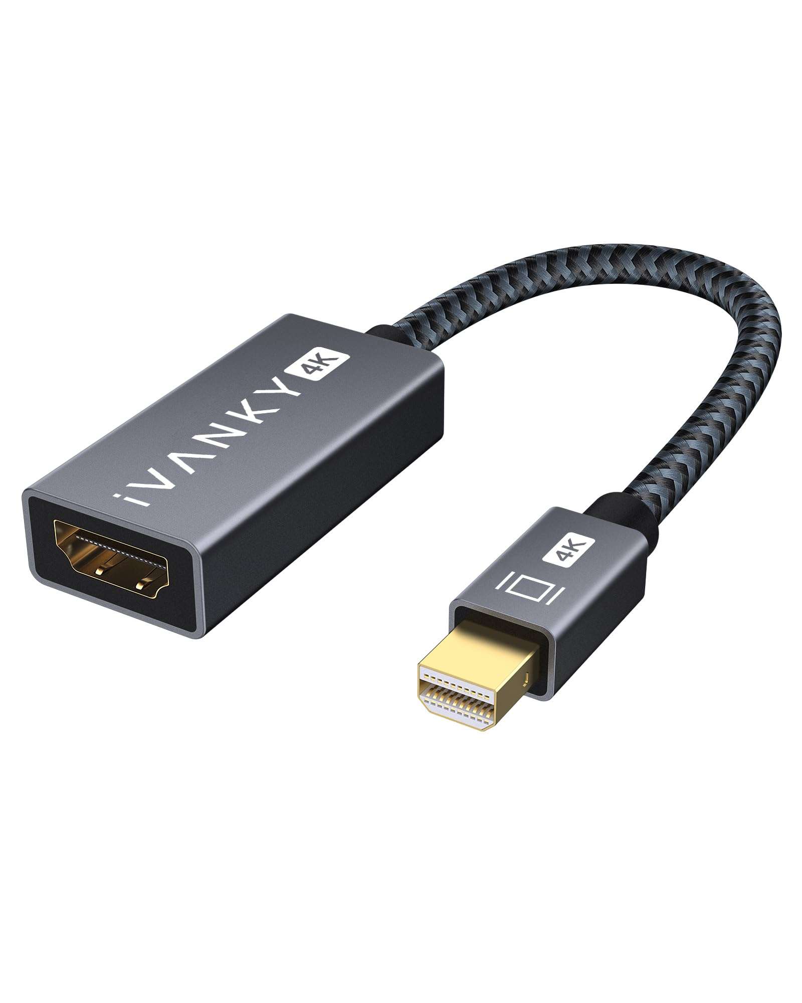 IVANKY 4K Mini DisplayPort to HDMI Adapter, 4K@30Hz Mini DP to HDMI Adapter, Gold-Plated/Braided Thunderbolt 2 to HDMI Compatible with MacBook Air/Pro, Microsoft Surface Pro/Dock, Monitor, Projector - Image 1