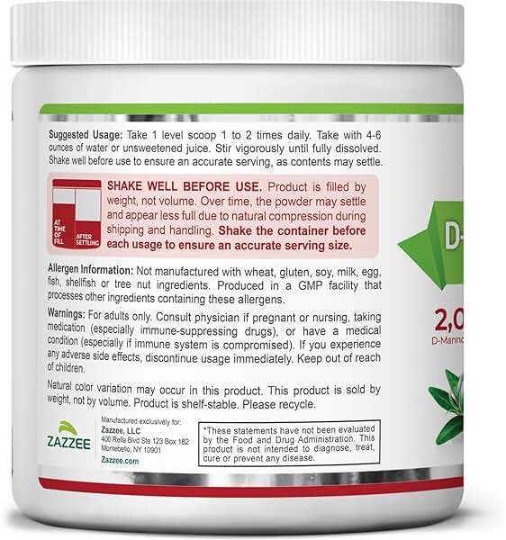 Zazzee D-Mannose Powder Plus, 2000 mg, 67 Servings, Plus 5 Billion CFU Probiotics and Pure Cranberry Juice Extract, Certified Kosher, Free Scoop, 6.67 oz, Urinary Tract Support, Non-GMO, All-Natural - Image 6