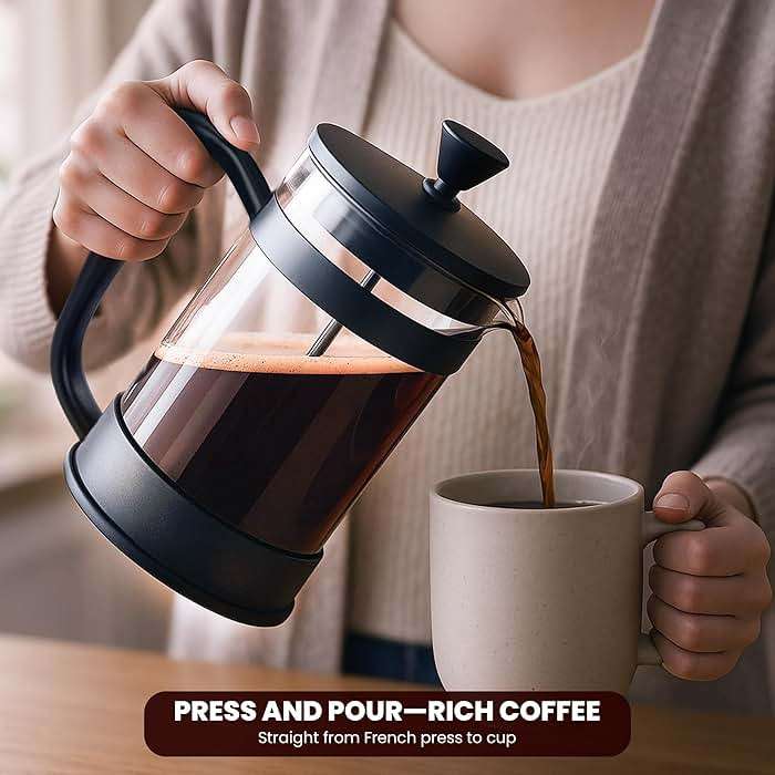 Utopia Kitchen Borosilicate Glass French Press Coffee Maker 34 Oz, Heat-Resistant Cafetiere & Tea Maker, Thickened Glass Coffee Press for Travel and Camping, Black - Image 2