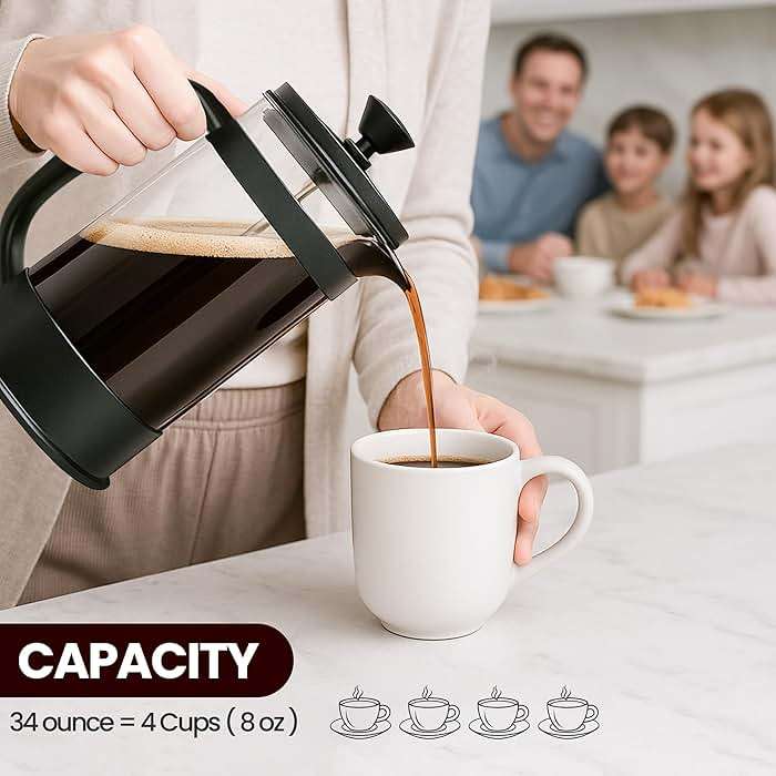 Utopia Kitchen Borosilicate Glass French Press Coffee Maker 34 Oz, Heat-Resistant Cafetiere & Tea Maker, Thickened Glass Coffee Press for Travel and Camping, Black - Image 6