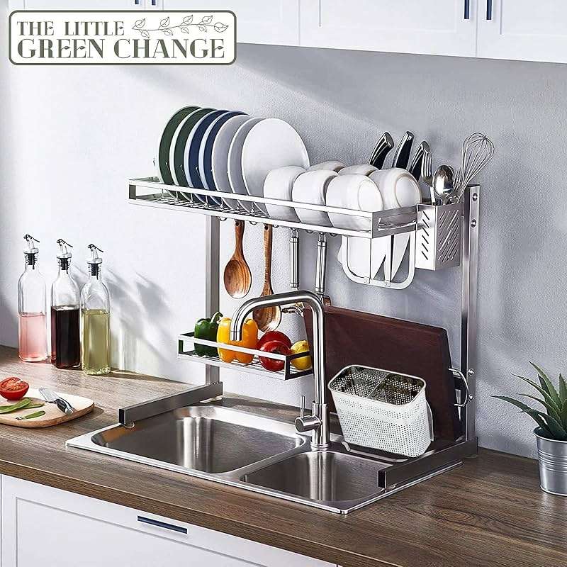 Daeheung Industries Kitchen Utensils Chopsticks Holder Drying Rack Basket with Hooks 2 Divided Compartments Quality Stainless Steel Large L5.4 X H4.3 X W2.6 - Image 7