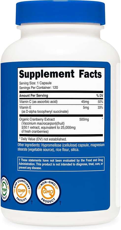 Nutricost Cranberry Extract 120 Capsules for 120 Servings Per Bottle - with Vitamin C & Vitamin E. Vegan, Gluten Free - Image 5