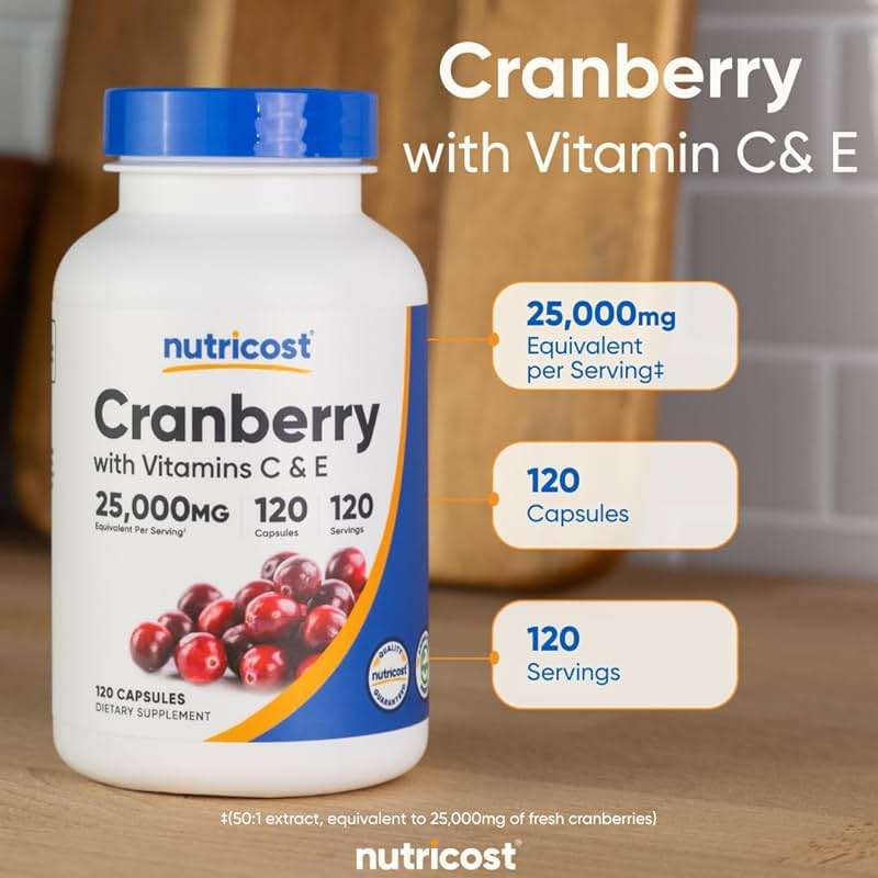 Nutricost Cranberry Extract 120 Capsules for 120 Servings Per Bottle - with Vitamin C & Vitamin E. Vegan, Gluten Free - Image 6