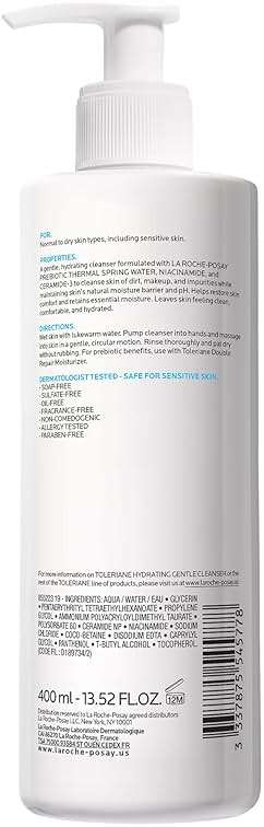 La Roche-Posay Toleriane Hydrating Gentle Face Cleanser, Hydrating Facial Cleanser With Niacinamide + Ceramides, Daily Face Wash For Dry Skin To Normal Skin, Sensitive Skin Tested, Fragrance Free - Image 10