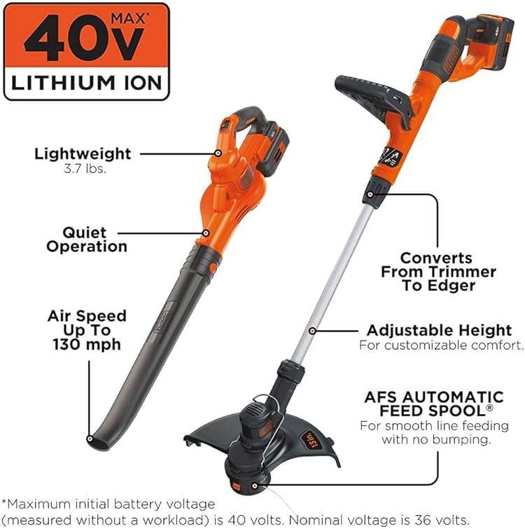 BLACK+DECKER 40V Max Cordless Sweeper & String Trimmer, Battery & Charger Included (LCC340C) - Image 5