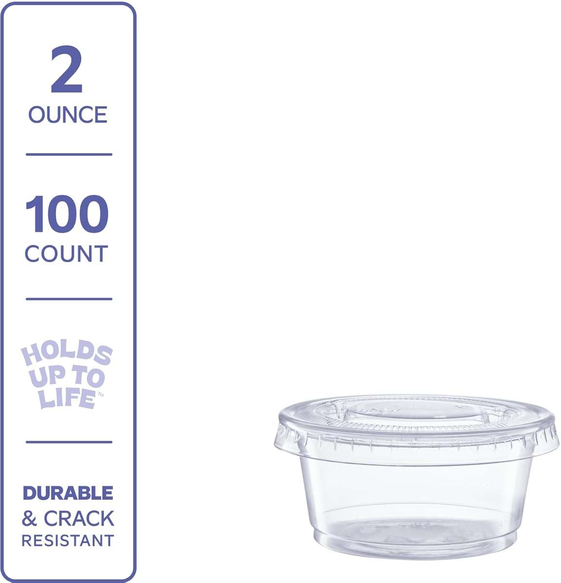 GUSTO 2 oz Jello Shot Cups with Lids [100 Count] Clear Plastic Portion Containers, Condiment Cups for Sauces, Dressings & Samples – Durable, Stackable, Leak-Resistant (Formerly Comfy Package) - Image 3
