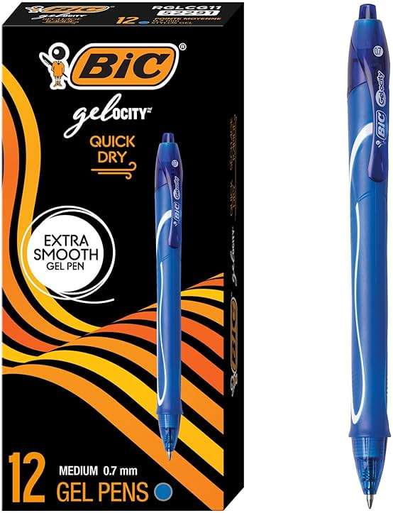BIC Gelocity Quick Dry Blue Gel Pens, Medium Point (0.7 mm), School Supplies for Students and Teachers, with Full Grip, 12-Count Pack in Blue - Image 1