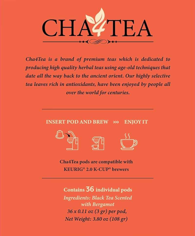 Cha4TEA 36-Count Earl Grey Tea Pods Compatible with Keurig K-Cup, Bold Black Tea with Bergamot Flavor - Image 5