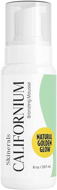 Skinerals Self Tanner Mousse, Organic Sunless Tanning Foam for Face & Body, Natural Looking, Streak-Free, Quick-Drying, Long-Lasting Fake Tan, 8 oz, Californium - Image 1