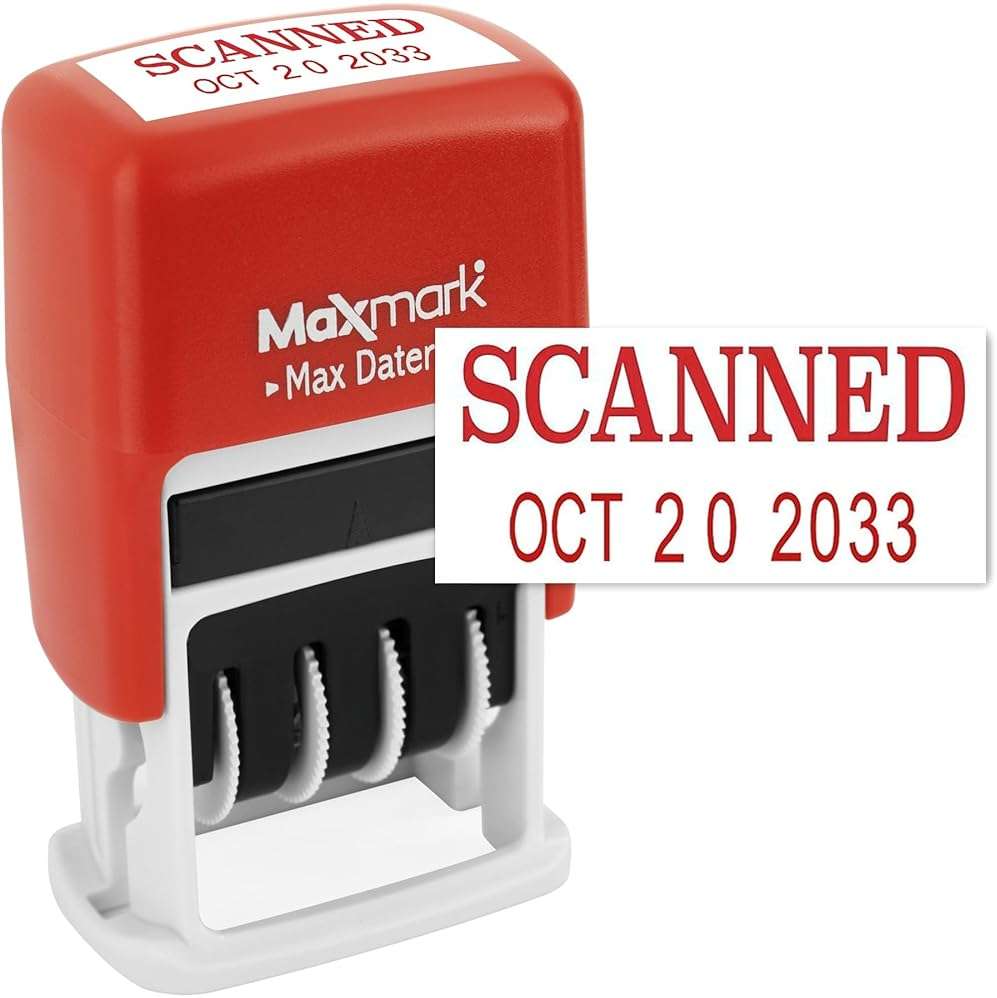 MaxMark Self-Inking Rubber Date Office Stamp with Scanned Phrase & Date - RED Ink (Max Dater II), 12-Year Band - Image 1