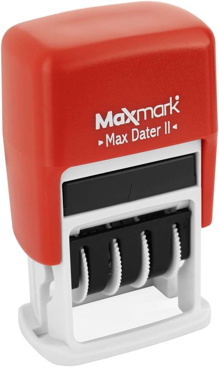 MaxMark Self-Inking Rubber Date Office Stamp with Scanned Phrase & Date - RED Ink (Max Dater II), 12-Year Band - Image 2