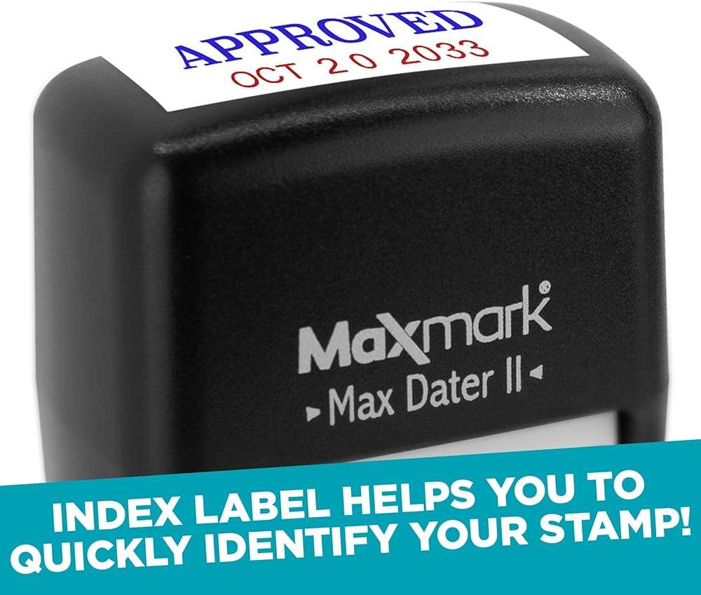 MaxMark Self-Inking Rubber Date Office Stamp with Scanned Phrase & Date - RED Ink (Max Dater II), 12-Year Band - Image 3