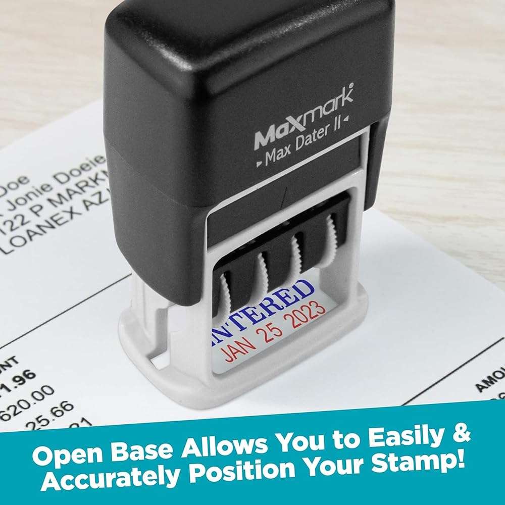 MaxMark Self-Inking Rubber Date Office Stamp with Scanned Phrase & Date - RED Ink (Max Dater II), 12-Year Band - Image 5