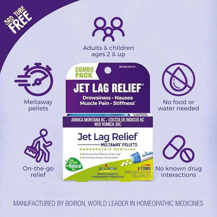 Boiron Jet Lag Relief Kit - Travel Essential for Relief from Nausea, Stiffness, Muscle Pain, and Drowsiness from Long Flights - 3 Count (240 Pellets) - Image 3