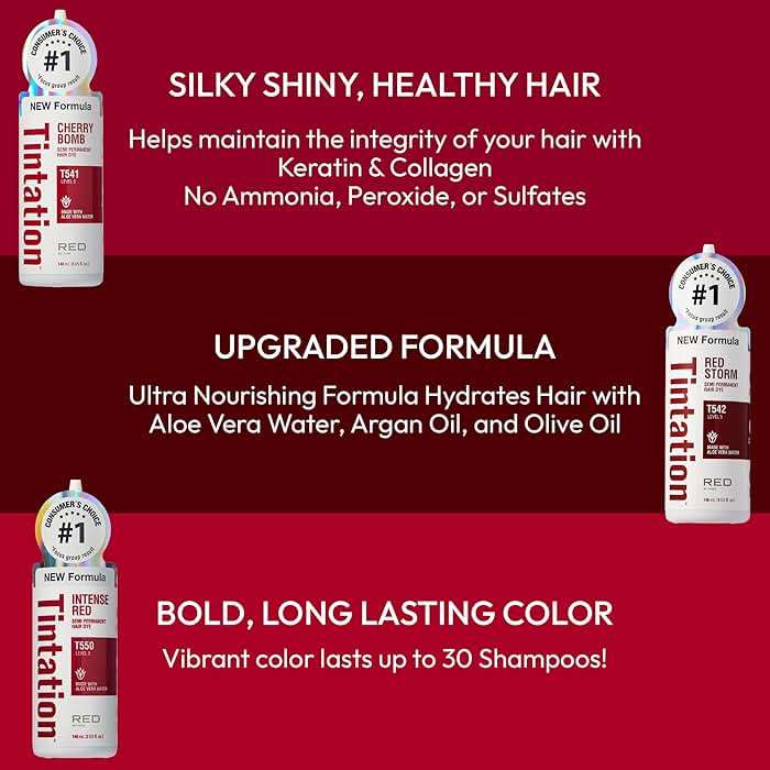 Red by Kiss Tintation Semi-Permanent Hair Color, Aloe Vera Water Based, Argan Oil, Olive Oil, Collagen & Keratin, Long-Lasting Color Dye (Intense Red, 5 Fl Oz) - Image 3