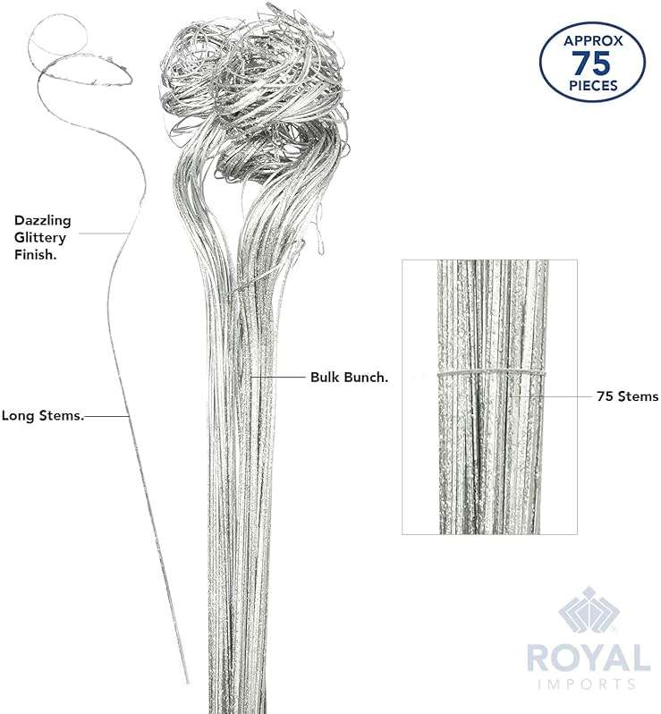 Royal Imports Sparkle Glitter Curly Ting Ting Branches Vase Filler for Wedding, Holiday & Home Decoration, 26”, 75 Stems - Silver - Image 4