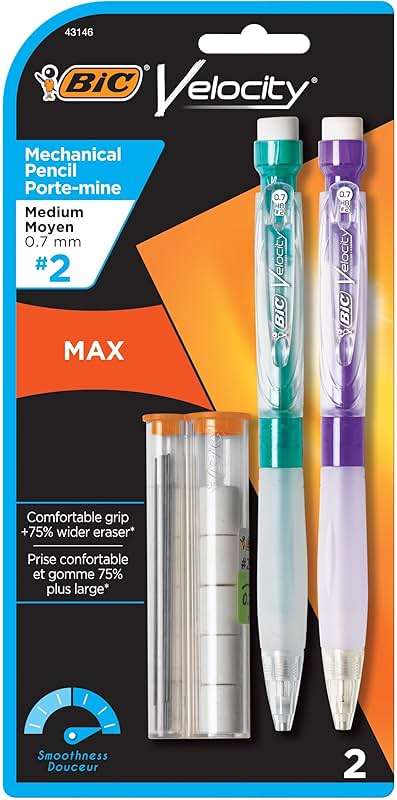 BIC Velocity Max Mechanical Pencils, With Colorful Barrel, Medium Point (0.7mm), 2-Count Pack Mechanical Pencils With Erasers and Lead Refills - Image 1