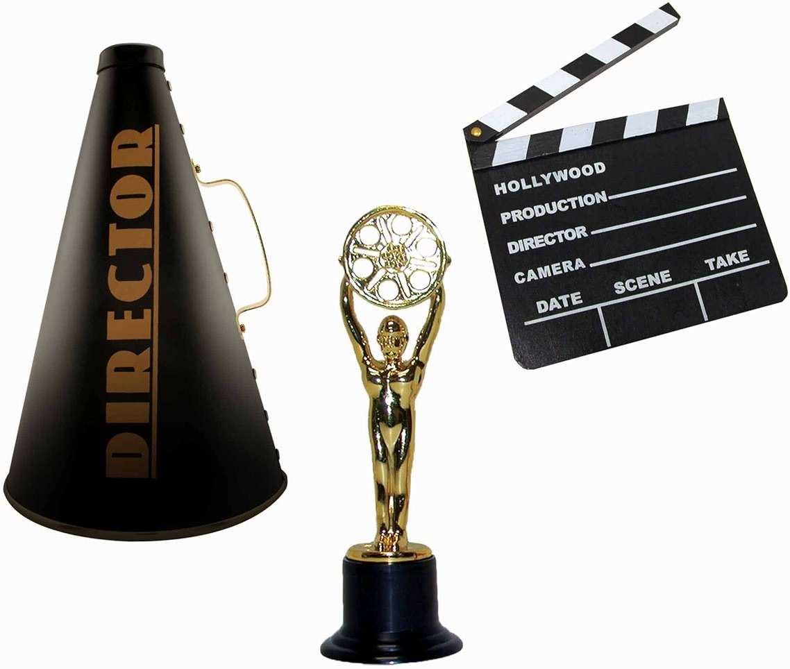 Windy City Novelties Hollywood Directors Party Kit Includes Directors Megaphone + Clapboard + Award Trophy - Image 1