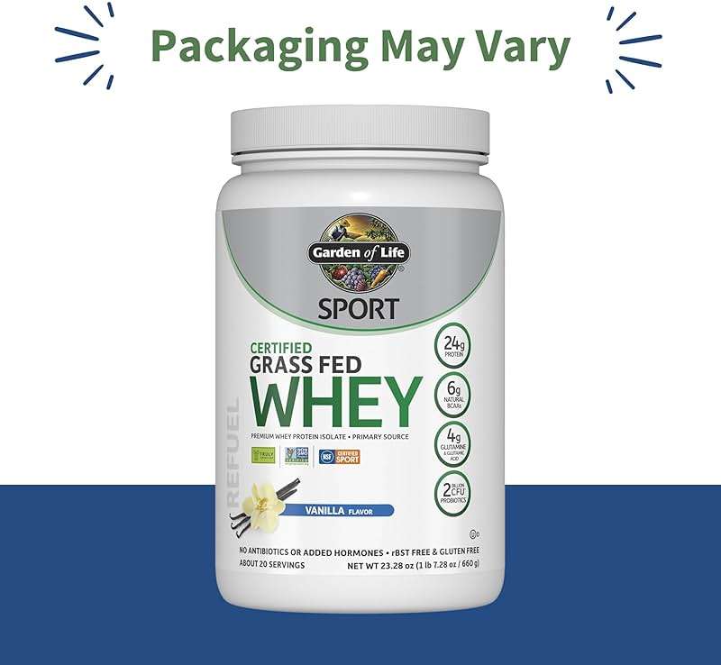 Garden of Life Sport Grass Fed Whey Protein Powder – 24g Whey Protein Isolate for Women & Men with Probiotics & Glutamine, Non-GMO, Gluten-Free, Cold-Processed, Vanilla Flavor, 20 Servings - Image 2