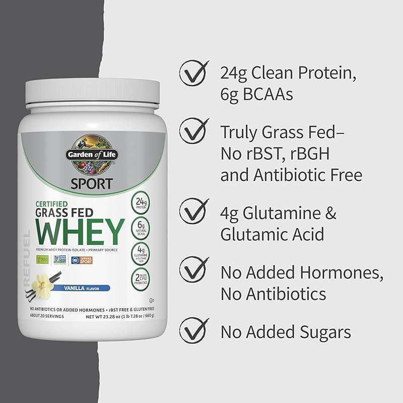 Garden of Life Sport Grass Fed Whey Protein Powder – 24g Whey Protein Isolate for Women & Men with Probiotics & Glutamine, Non-GMO, Gluten-Free, Cold-Processed, Vanilla Flavor, 20 Servings - Image 5