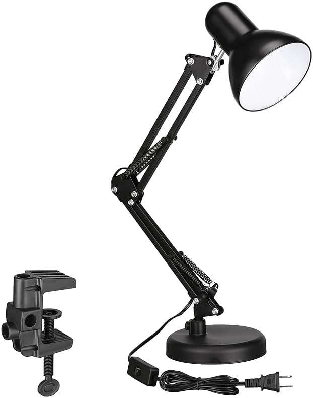 TORCHSTAR Metal Desk Lamp with Clamp, Swing Arm, Architect Adjustable Gooseneck Table Lamp, Clip Desk Lights for Home Office, Work, Study, Reading, E26 Base, Multi-Joint, Black - Image 1