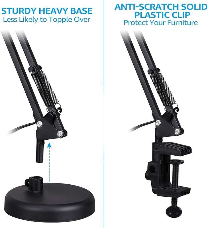 TORCHSTAR Metal Desk Lamp with Clamp, Swing Arm, Architect Adjustable Gooseneck Table Lamp, Clip Desk Lights for Home Office, Work, Study, Reading, E26 Base, Multi-Joint, Black - Image 2