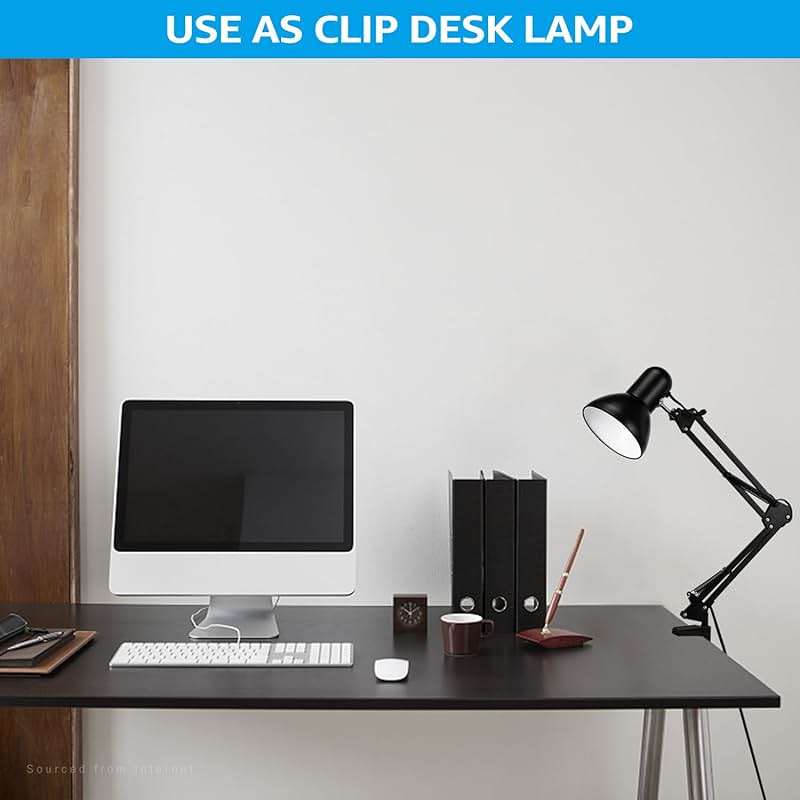 TORCHSTAR Metal Desk Lamp with Clamp, Swing Arm, Architect Adjustable Gooseneck Table Lamp, Clip Desk Lights for Home Office, Work, Study, Reading, E26 Base, Multi-Joint, Black - Image 4