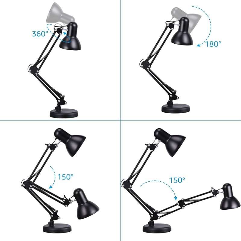 TORCHSTAR Metal Desk Lamp with Clamp, Swing Arm, Architect Adjustable Gooseneck Table Lamp, Clip Desk Lights for Home Office, Work, Study, Reading, E26 Base, Multi-Joint, Black - Image 5