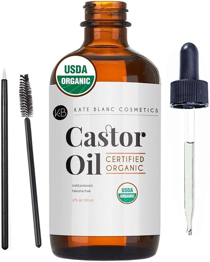 Kate Blanc Cosmetics Castor Oil Organic for Hair, Lashes, Face, Skin (2oz), 100% Pure, Cold Pressed, Hexane Free Hair Oil. Lash Serum for Thicker-Looking Eyelashes & Eyebrows - Image 1
