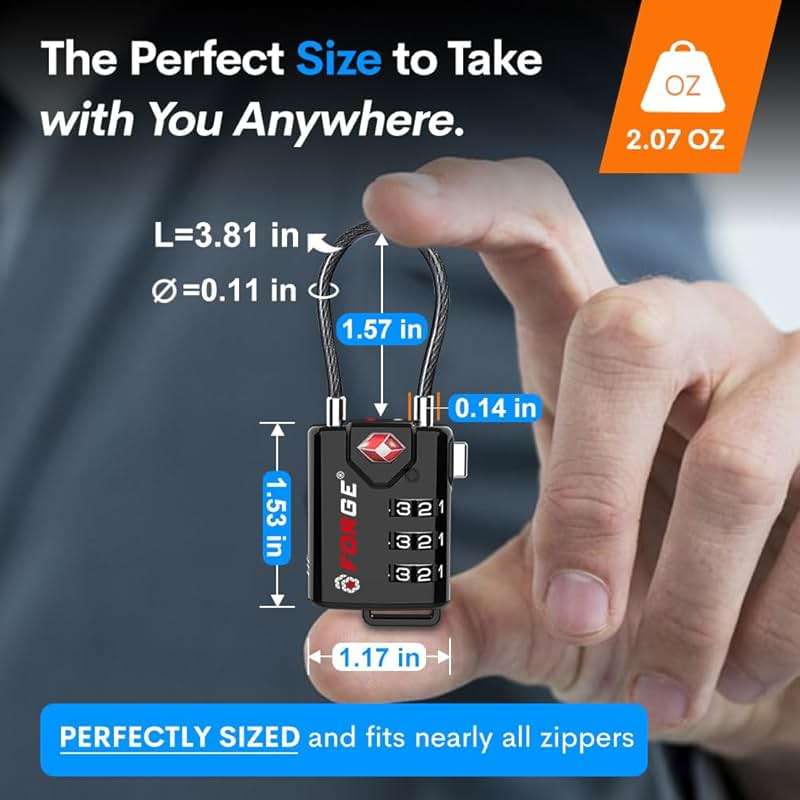 TSA Approved Cable Luggage Locks, Re-settable Combination with Alloy Body - Image 2