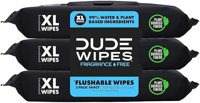 Dude Wipes, Unscented Flushable Wipes - Extra-Large Adult Wet Wipes for Sensitive Skin - - Infused with Vitamin E and Aloe - Septic and Sewer Safe, 144 Count - Image 1