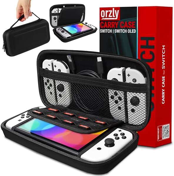 Orzly Carry Case Compatible with Nintendo Switch and New Switch OLED Console - Black Protective Hard Portable Travel Carry Case Shell Pouch with Pockets for Accessories and Games - Image 1