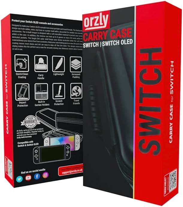 Orzly Carry Case Compatible with Nintendo Switch and New Switch OLED Console - Black Protective Hard Portable Travel Carry Case Shell Pouch with Pockets for Accessories and Games - Image 2