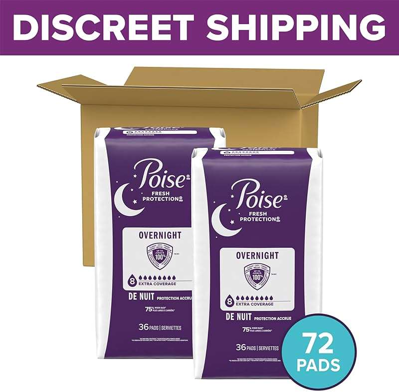 Poise Overnight Incontinence & Postpartum Pads for Bladder Leaks, 8 Drop Extra Coverage, 72 Count (2 Packs of 36), Packaging May Vary - Image 2